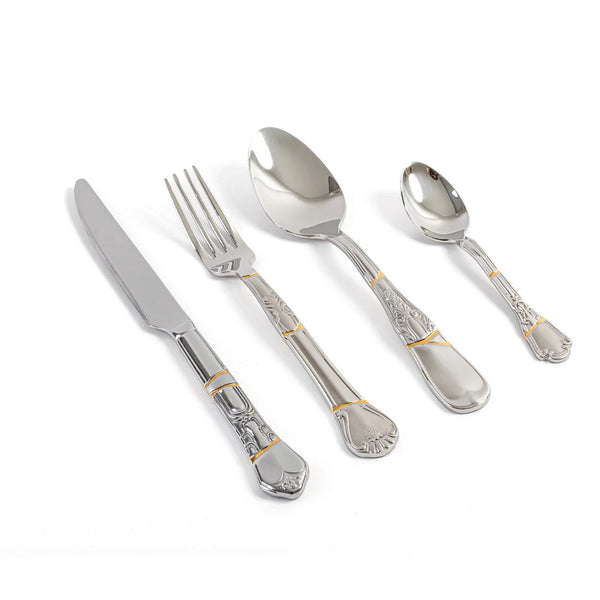 Seletti Set di 4 Posate Kintsugi in Acciaio e Oro