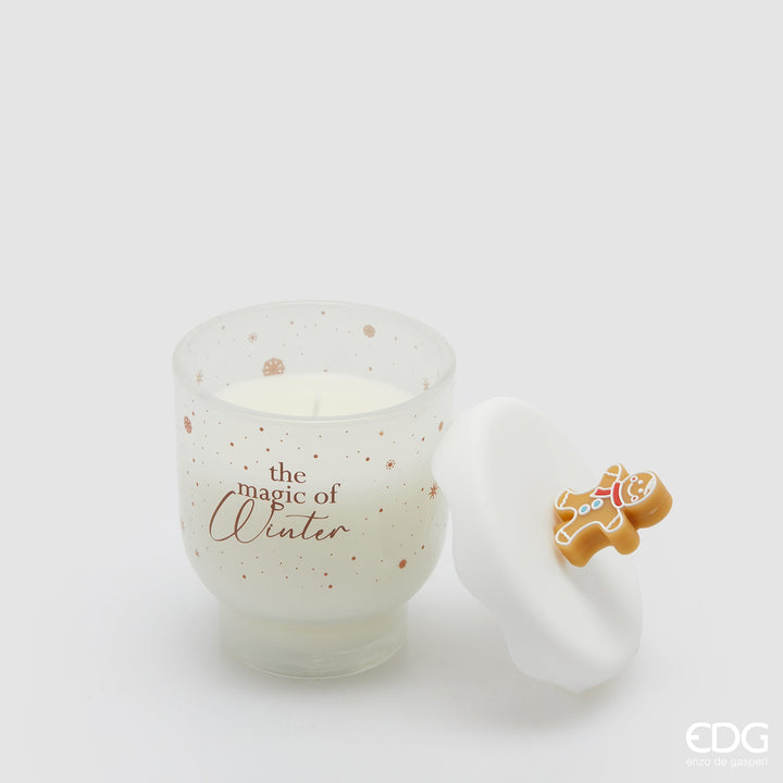 Candela Snowy Cinnamon H14 D9 con coperchio e scatola regalo