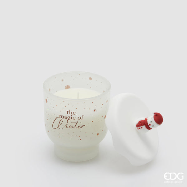 Candela Snowy Cotton H10 D9 con coperchio e scatola regalo