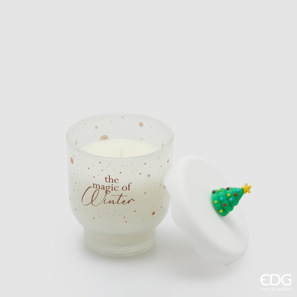 Candela Snowy Greenwood H10 D9 con coperchio e scatola regalo