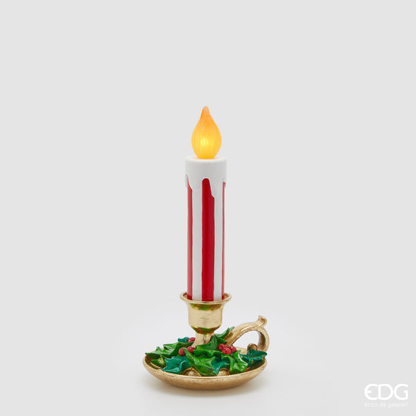Candela LED con piattino H38 cm D18 – Decorazione natalizia White Red luminosa EDG